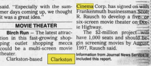 Clarkston Cinema - May 08 1996 Article